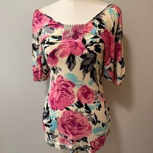 Y2K Baby Phat Floral Off Shoulder Top with Rhinestone Detailing Size Women's M